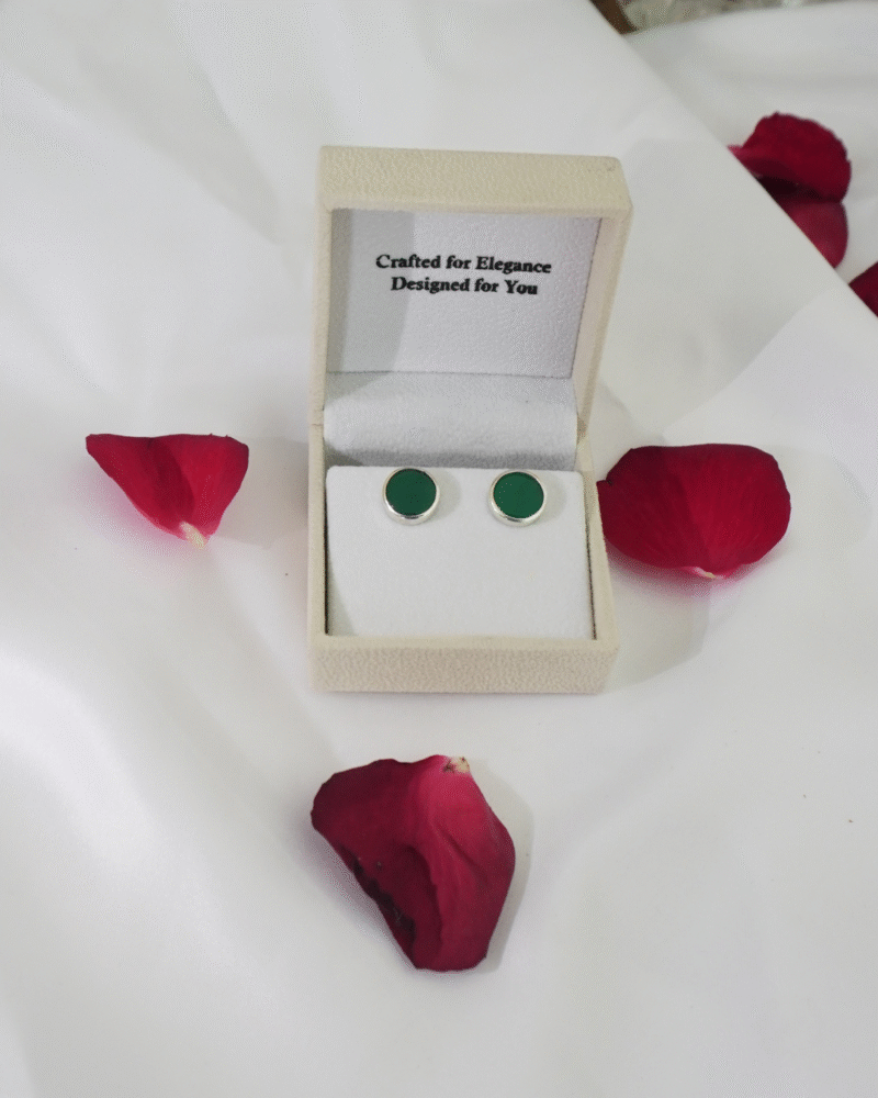 Ladies Green Onyx 925 Silver Round Earrings (LS-S-ONX-LER-012) - Image 2