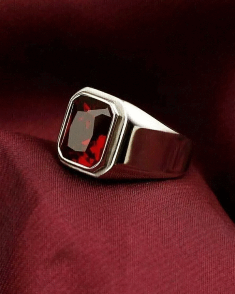 Hessonite Garnet Men's 925 Silver Ring (LS-S-HG-MR-008)